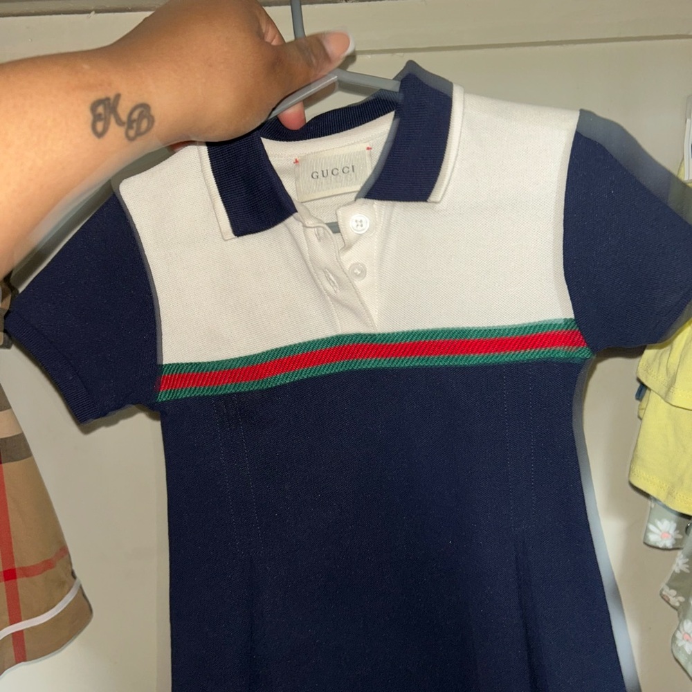Gucci Kids Navy Polo Shirt with Green and Red Accents